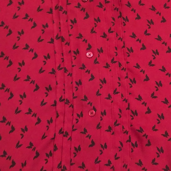 LOFT Wine colored button down shirt with black butterfly pattern, Medium - Picture 2 of 6